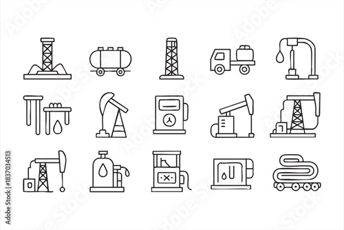 Petroleum Extraction and Refinery Vector Icons for Industrial Applications