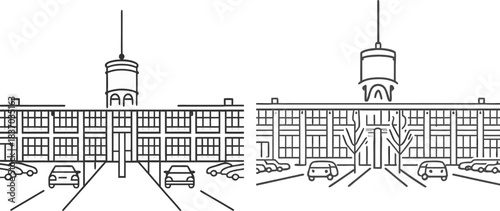 city skyline vector line art illustration of buildings and architecture