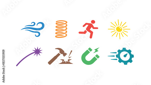 Abstract Icons Representing Energy Force Motion and Power
