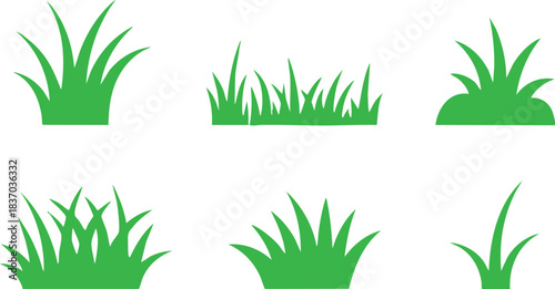 Grass Silhouettes or Green Tuft Vector Set, Grass Silhouettes Vector Set, Green Tuft Vector Illustrations, Various Grass Patches Icons, Cartoon Grass Clumps Collection.