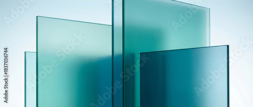 Abstract Frosted Glass Panels with Teal and Blue Gradient Colors