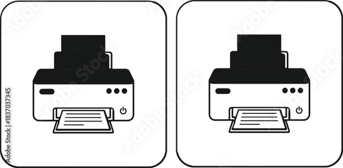 Printer icon, office equipment, paper tray, print function, digital device, technology symbol, business tool, identical design, rounded square, isolated graphic