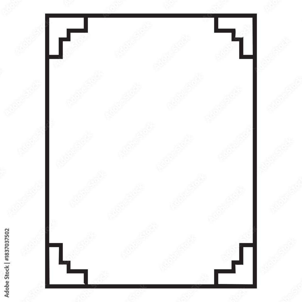 Fototapeta premium Square frame with stepped corners, abstract black line border, geometric design element