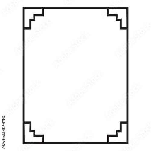 Square frame with stepped corners, abstract black line border, geometric design element