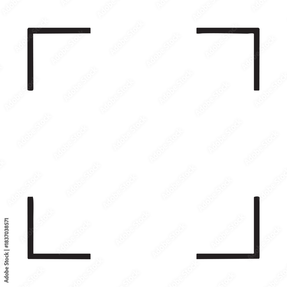 Obraz premium Minimalist focus or target frame in black lines on a white background, representing a camera