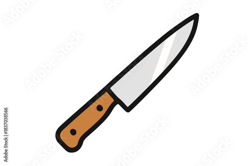 Single sharp stainless steel chef knife isolated on white background