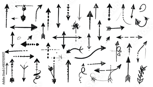 Assorted sketchy black arrows on a white background