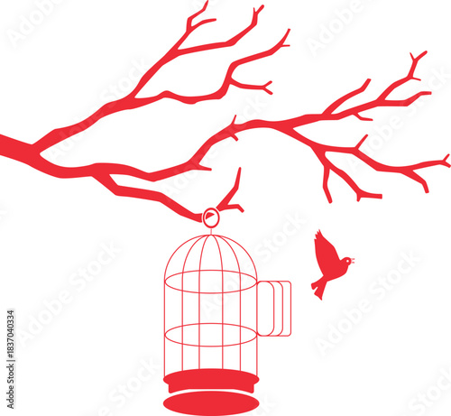Bird cage empty, bird escape, freedom concept, 