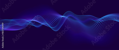 Big Data Flow With Glowing Particle Waves On Dark Background. Abstract AI Neural Network And Digital Communication Concept. Futuristic Tech Design. Vector Illustration.