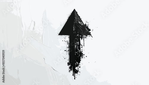 Upward arrow of black liquid on textured white ground