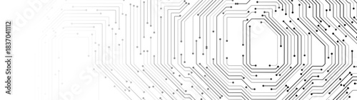 White Circuit Board Background with Modern Tech Chip Line Pattern, Ideal for Technology, Semiconductor, and Digital Themes. Vector Illustration.