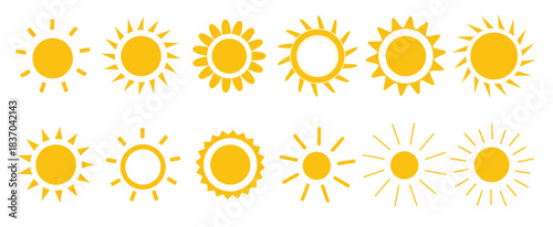 Sun icon collection. Modern sun symbols. Yellow sun simple icons. Vector illustration.