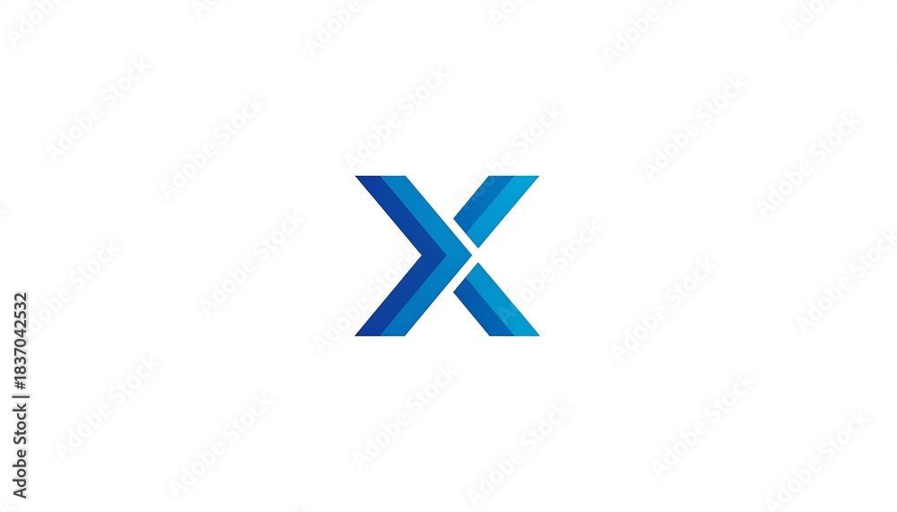 Obraz premium Abstract blue letter X, created with two overlapping shapes, on white background. Minimalist design