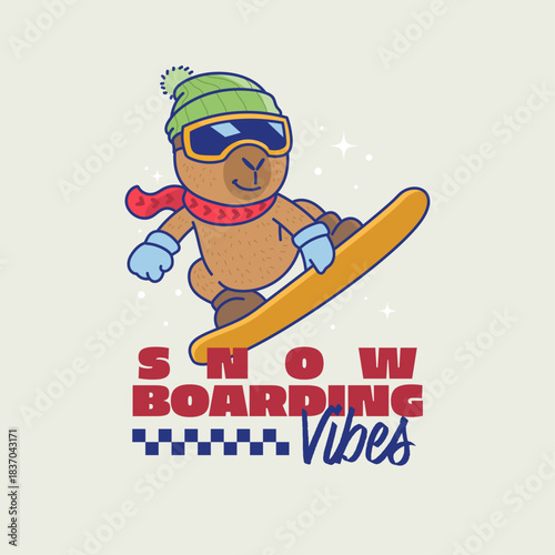 Capybara Snowboarding Vibes Winter Quote