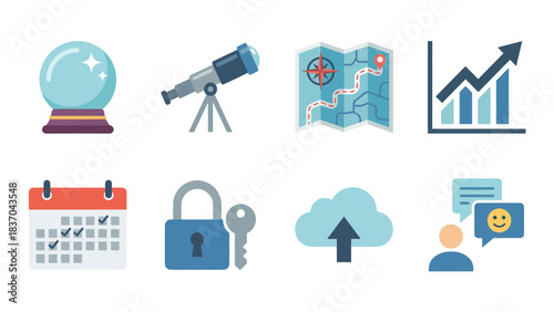 Business Strategy and Success Icons Vision Planning Growth Security Cloud Computing Communication