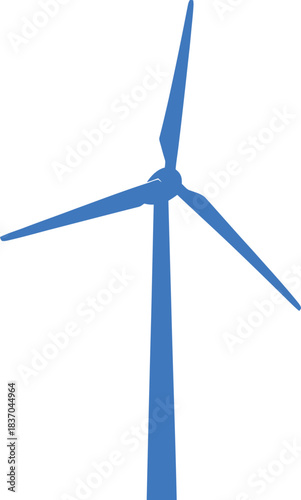Isolated blue wind turbine against a white background representing renewable energy sources