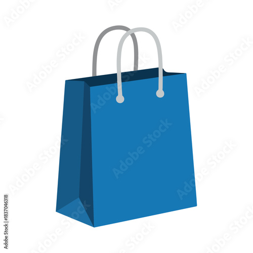 Blue Shopping Bag with Gray Handles on White Background