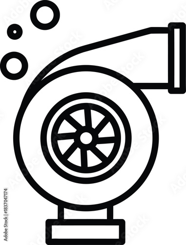 Detailed line art illustration of a turbocharger component for automotive engineering concepts