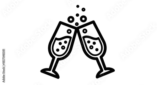 Two clinking champagne glasses icon celebrating with bubbly drinks simple vector illustration for festive occasions and toasts