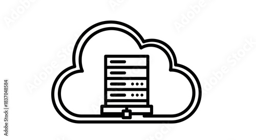 Outline icon of a server rack within a cloud a minimalist flat vector design for cloud computing and data storage solutions