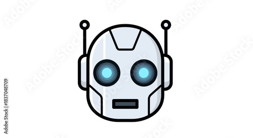 Sleek AI Robot Head Illustration with Glowing Blue Eyes Representing Advanced Digital Technology