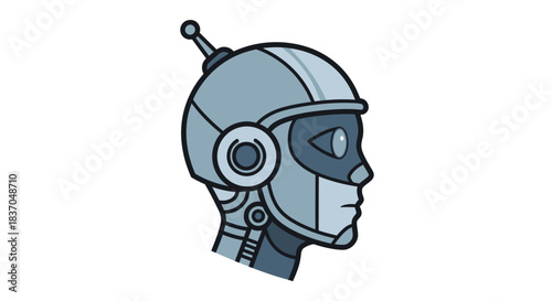Digital Future Concept Illustrative Robot Head Profile in Blue Tones