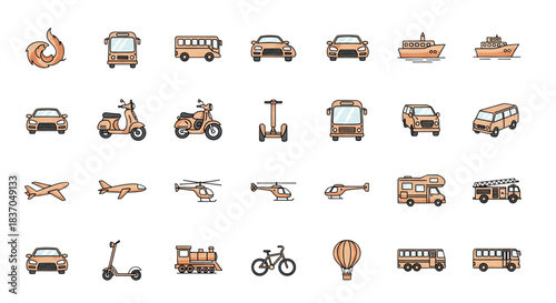 Pixel Art Transportation Icons Set for App UI Web Design Travel Logistics Delivery