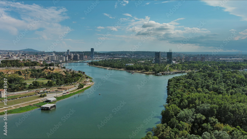 Fototapeta premium Belgrade Serbia isalnd and Sava and Danube rivers