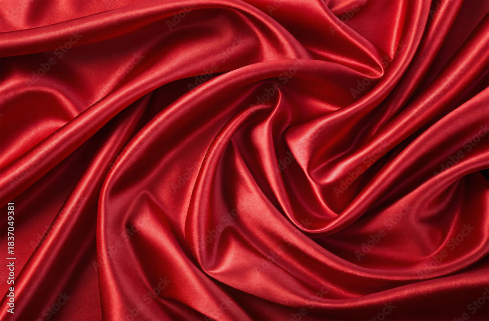 Fototapeta premium Luxurious Red Silk Fabric Draping with Elegant Folds and Shiny Texture - High Quality Material for Fashion and Decor