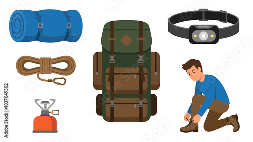 Outdoor Adventure Essentials Backpacking Gear Collection for Hiking and Camping Trip