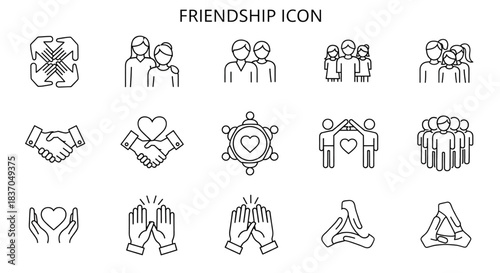 Friendship Icon Set Diverse People Connection Support Love Teamwork Graphics for Web Design