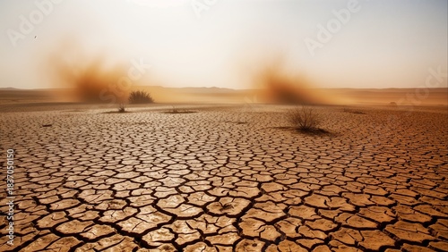 Dust Storm Desert Cracks Landscape View