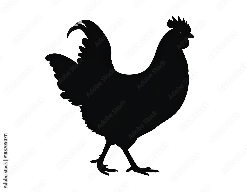 Fototapeta premium Silhouetted black rooster on a white backdrop, showcasing its detailed outline