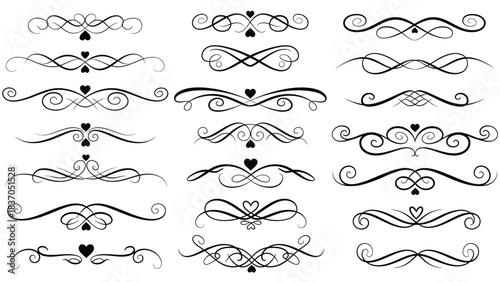 Collection of Decorative Flourishes with Hearts ornament