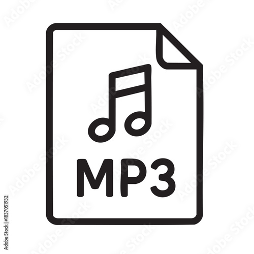 Mp3 file line icon black, audio format and sound media type outline symbol, vector art