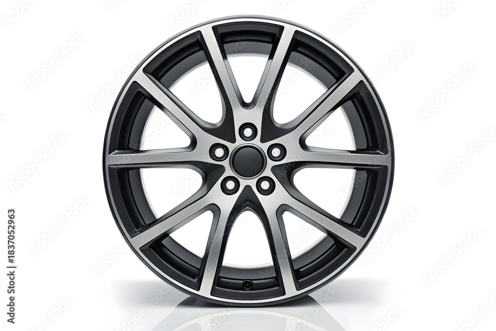 Obraz premium Silver alloy car wheel isolated on white.