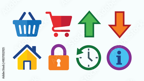 Set of colorful flat icons for e commerce online shopping security information and navigation Essential web design elements