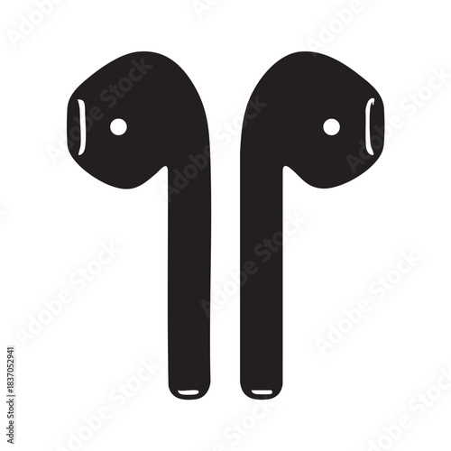 Black silhouette of two wireless earbuds, compact personal audio devices