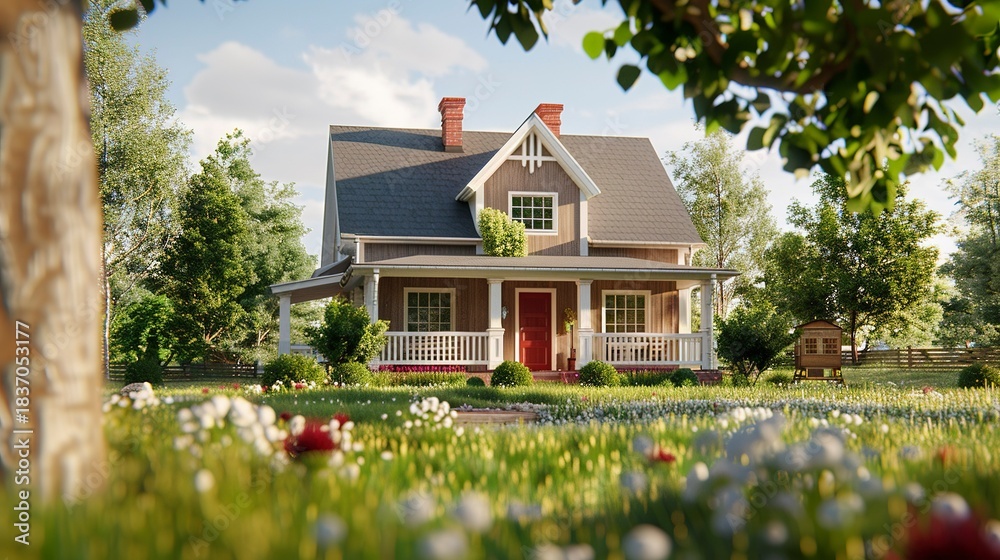 Fototapeta premium A photo of a house with a cozy front porch