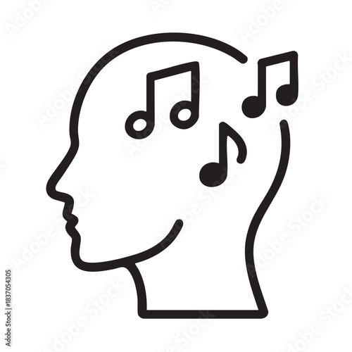Head with musical notes inside, symbolizing thoughts or ideas about melodies