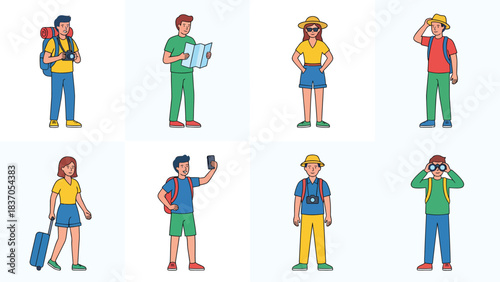 Diverse Group of Travelers with Backpacks Cameras Maps and Luggage Ready for Adventure