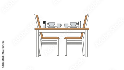Dining table with two place settings and two chairs