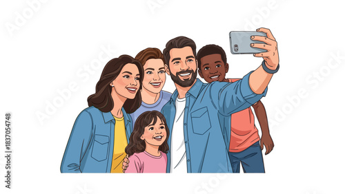 Diverse group of people taking a selfie with a smartphone