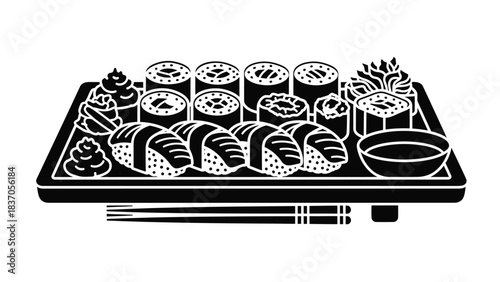Sushi Platter Silhouette with Chopsticks food japanese