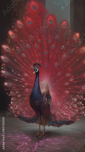 Magical peacock phoenix bird with glowing iridescent feathers, shimmering light effects, vibrant colors and elegant pose, creating a fantasy firebird image with a mystical, luminous atmosphere.3