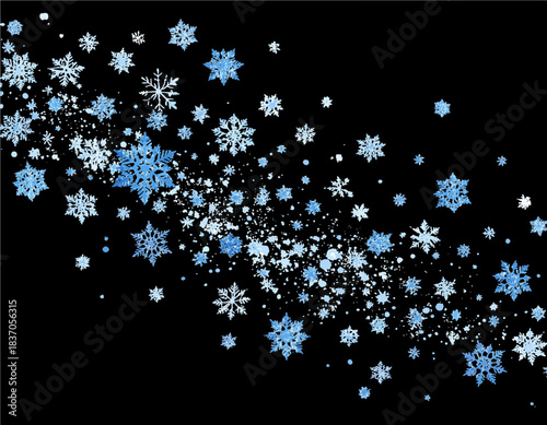 Winter Snowfall Background with Detailed Blue Snowflakes and Snowy Ground Border for Christmas and Holiday Design cut out SVG 