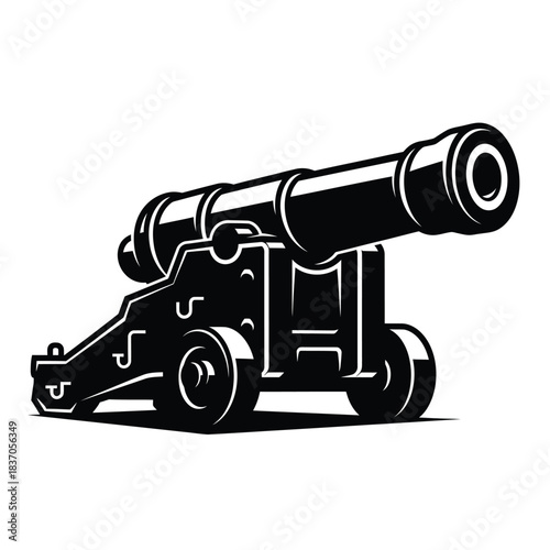 Vintage Cannon Silhouette On White Background cannon, artillery, weapon, historical