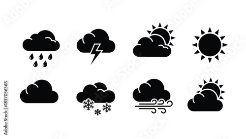 Weather Icons Set Black and White forecast collection