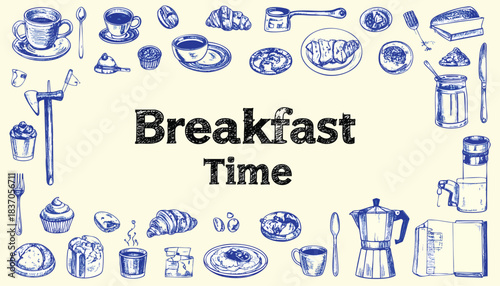 Hand-drawn breakfast items frame the words "Breakfast Time