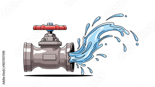 A cartoon valve with water spraying out